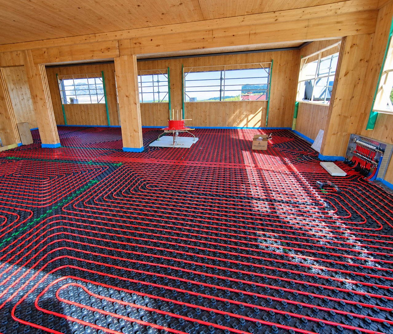 Circuitos de suelo radiante instalados en una vivienda